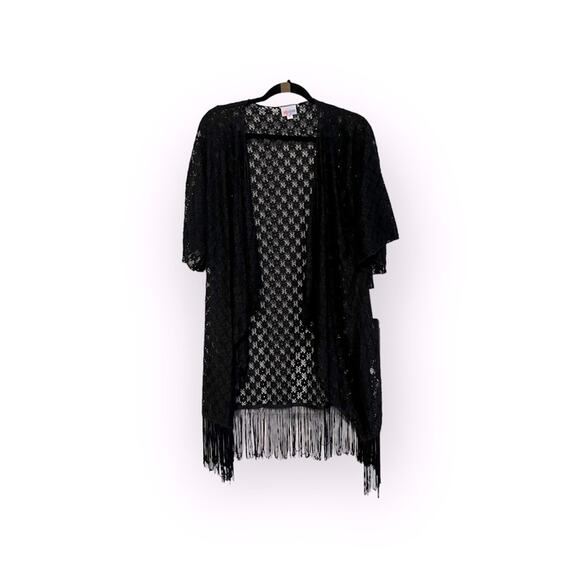 Women’s New black lace duster open work Boho cardigan with fringe - Picture 1 of 6